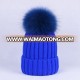 High quality black warm beanie hat/cap Color real fur ball knitted hat