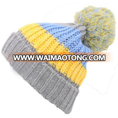 Wholesale winter crochet baby chunky knit beanie hat with pom pom