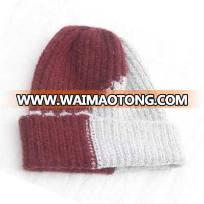 Winter hat two colors jacquard knitted bobble beanie cap