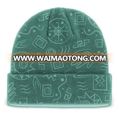 Customized printed dome windproof acrylic knitted cuff beanie