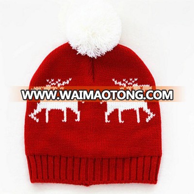 Fashion winter custom red jacquard knit David's deer beanie toque cap