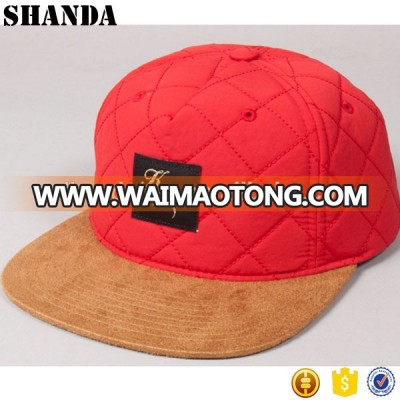 5 Panel Custom Tape Printing Red Quilted Snapback hats with Plastic Clip