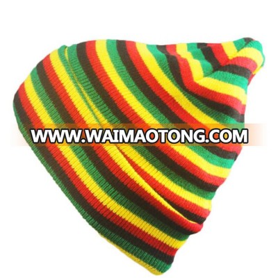 Headwear oem wholesale cable knit cuff striped rainbow beanie with custom label