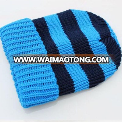 Hot sale winter adult 100% acrylic stripe chunky custom spandex beanie hats