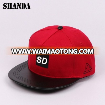 Waimaotong hot sale custom label leather bill 5 panel snap back hat