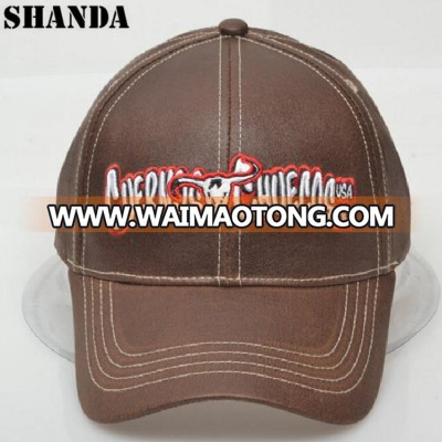 Vintage Leather Custom Embroidered Baseball Caps With Metal Buckle