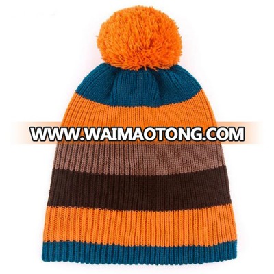 OEM Arrylic Knit Hat wholesale custom logo ribbed beanie with pom pom