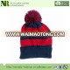 2017 new design pom-pom accent striped beanie with rolled cuff